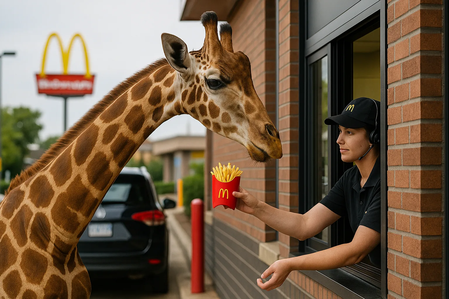 McDrive-Thru Magic: Giraffe Grabs Fries, Restores Faith in Humanity