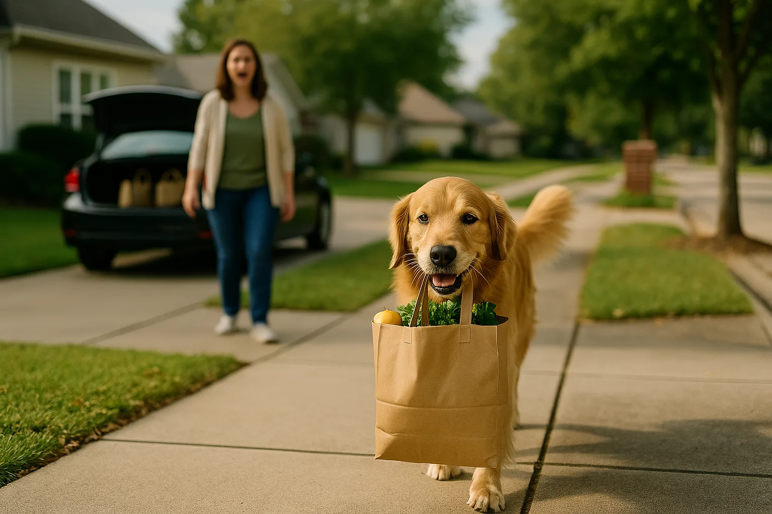 Sunday Stroll Turns Heroic After Golden Retriever Returns with Neighbor’s Groceries